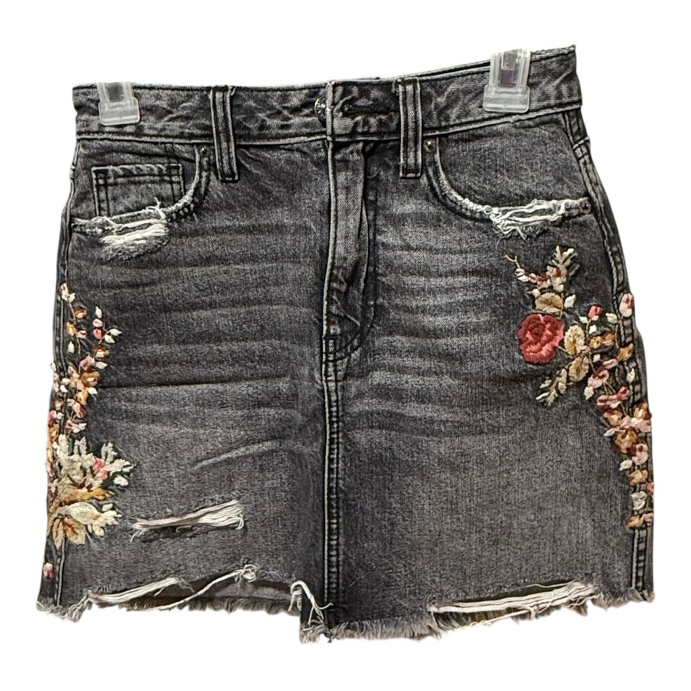 Abercrombie Embroidered Denim Mini Skirt Y2K Boho Distressed Floral‎